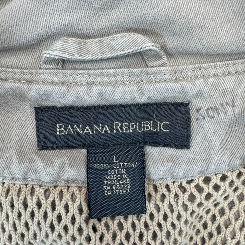 Vintage Banana Republic Photo Safari Vest Mens L Beige Mesh Lined Multi Pocket